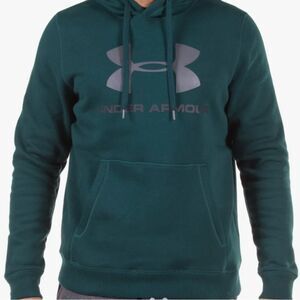 Under Armour UA men fleece lined big logo hoodie cold gear teal blue green Large